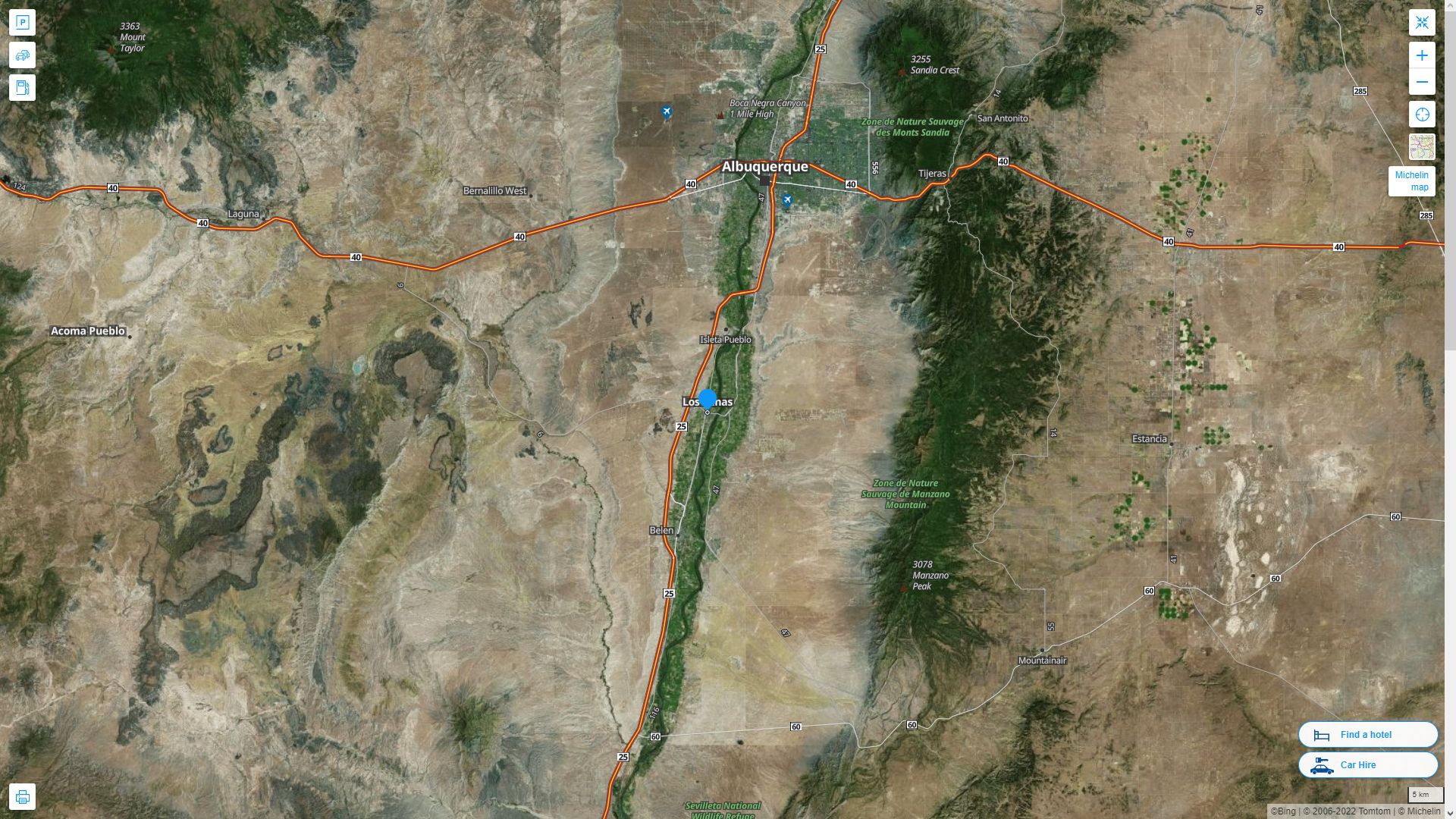 Los Lunas New Mexico Highway and Road Map with Satellite View